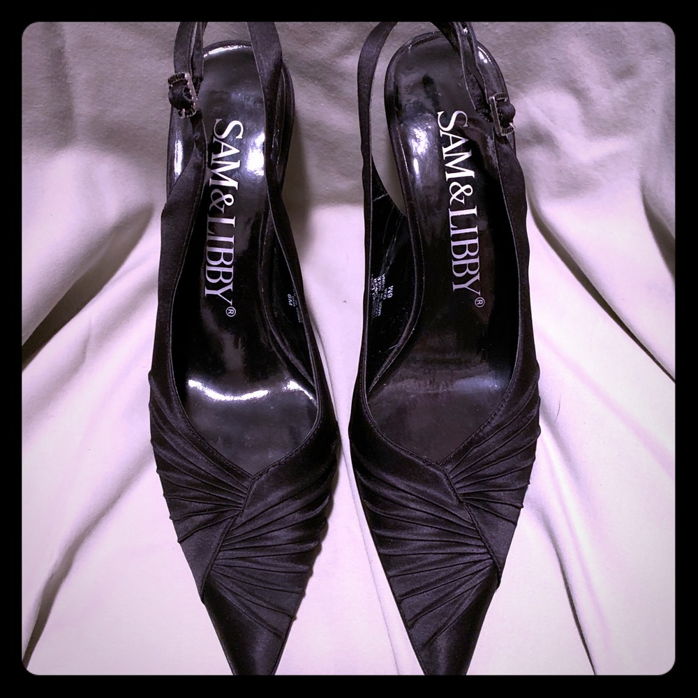 Sam & Libby Black Satin Slingback High Heel Shoes